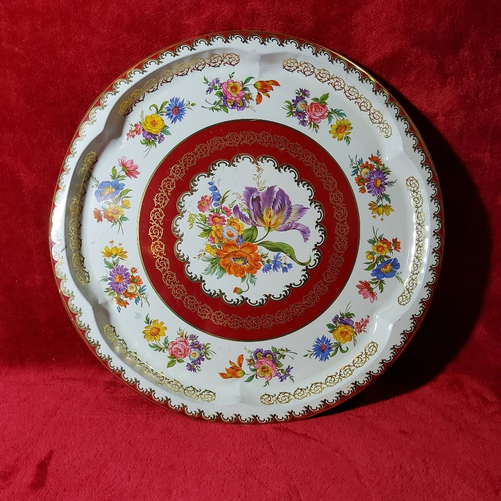 Vintage 1970’s Daher Decorated Ware Round Metal Tray, Made in England 12.75"